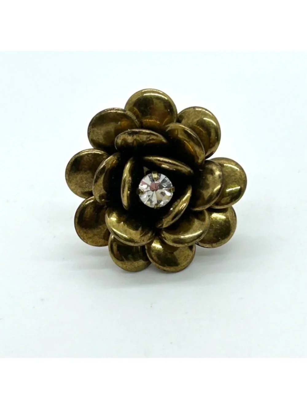 Joan Rivers Gold Tone Flower Ring With Crystal Center Statement Accessory